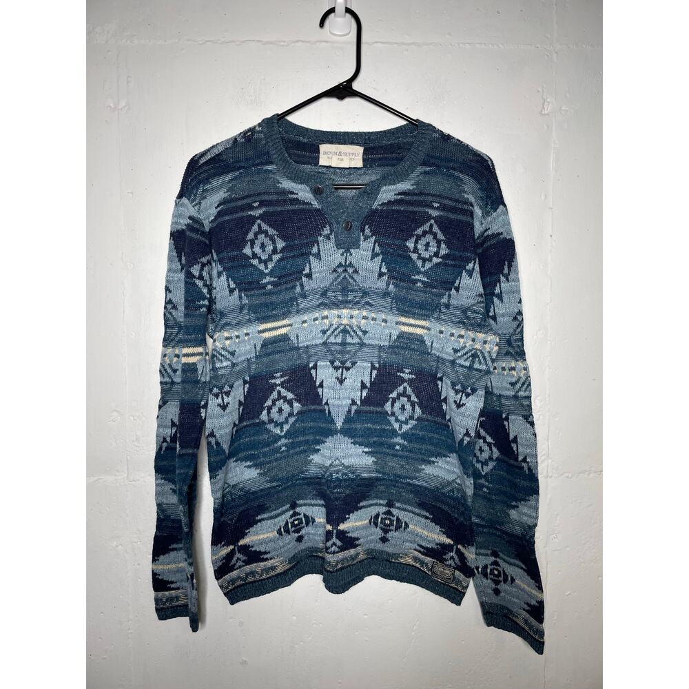 Ralph Lauren Denim & Supply 100% Cotton Blue Knit Sweater Long Sleeve Size Small